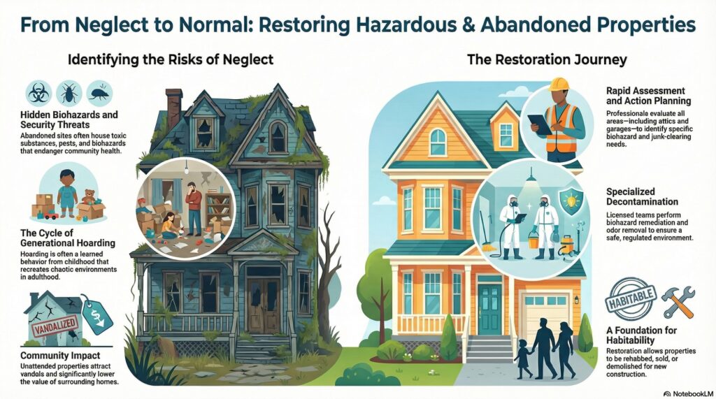 hoarding infographic, abandoned, hoarder view