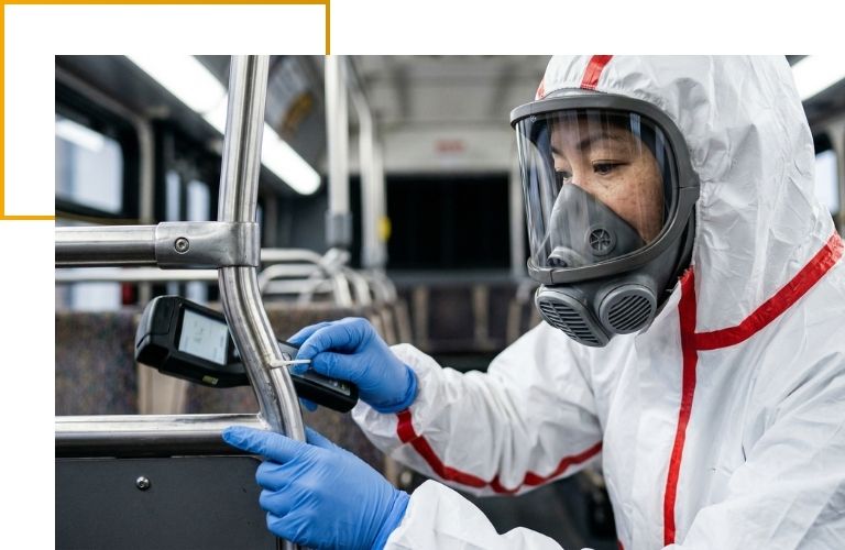 woman on public transport testing hand rails