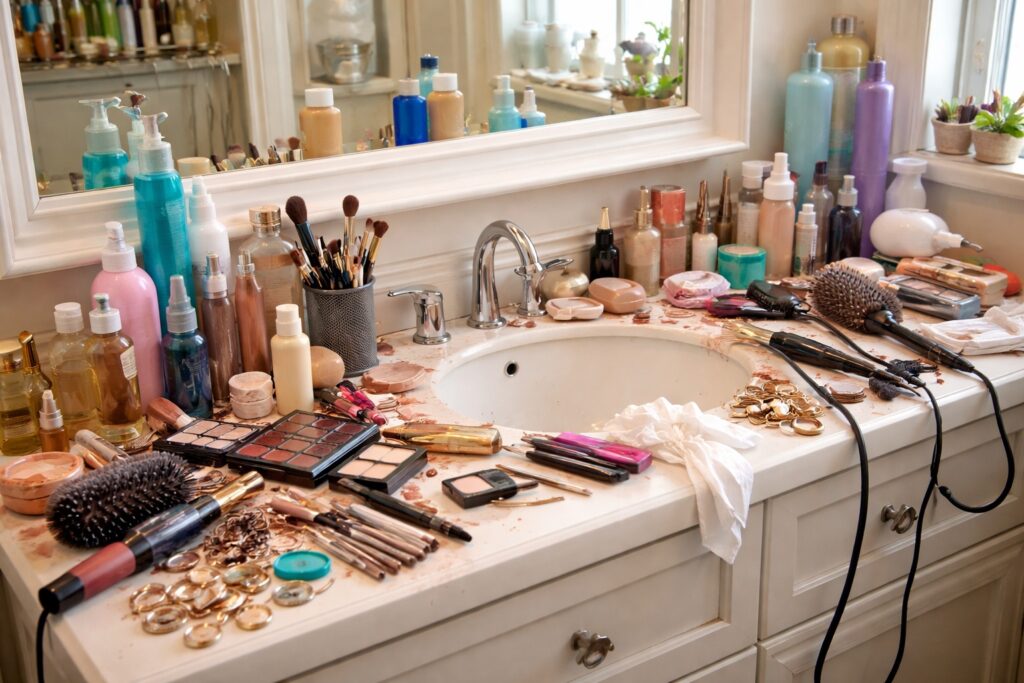clutter hoarding messy bathroom