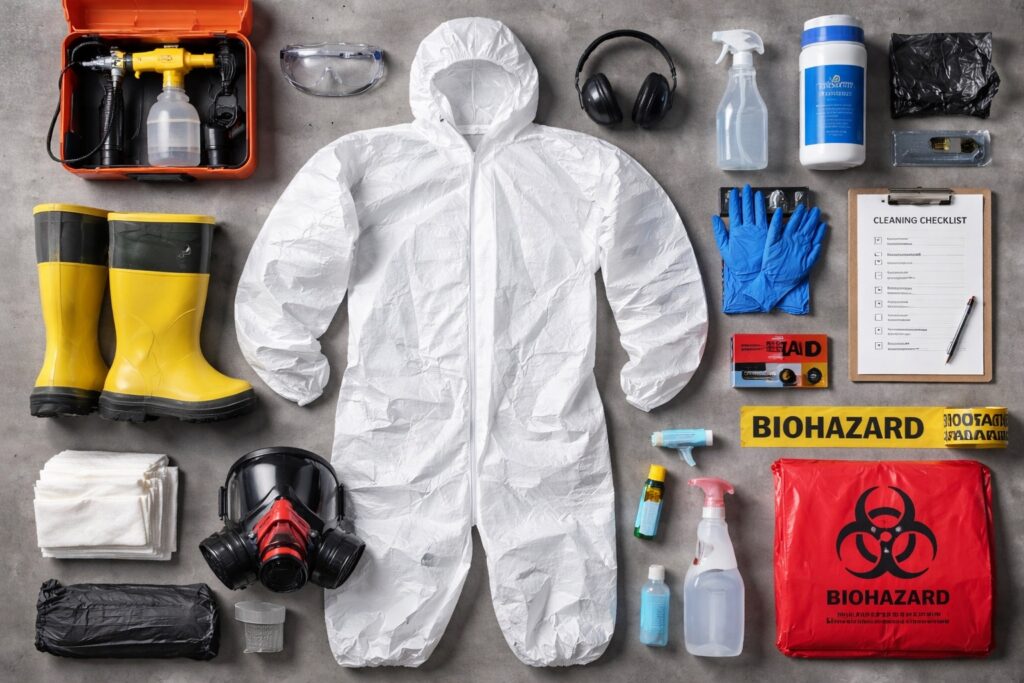 biohazard suit, protective gear, protective suit, hazmat suit, respirator