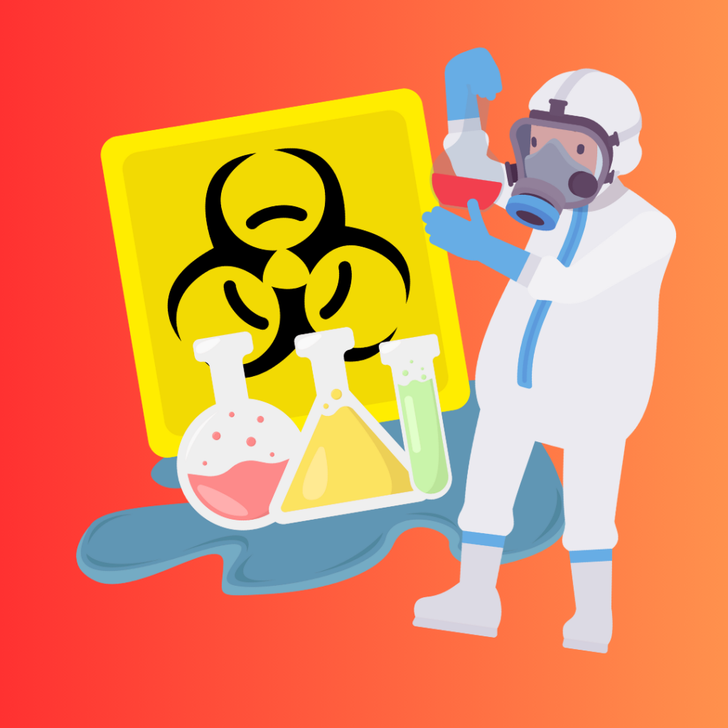 cartoon style biohazard suit worker
