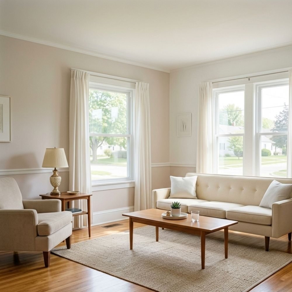 a clean, tidy, sunlit living space